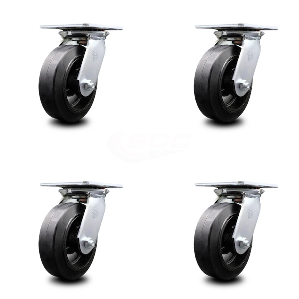 6 Inch Heavy Duty Rubber on Steel Caster Set with Ball Bearings SCC, 4PK